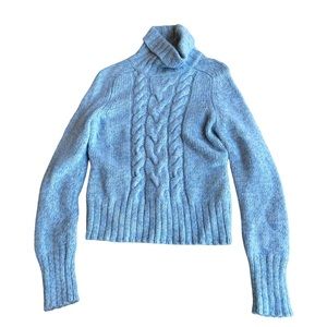 Wool cashmere cable knit turtleneck sweater